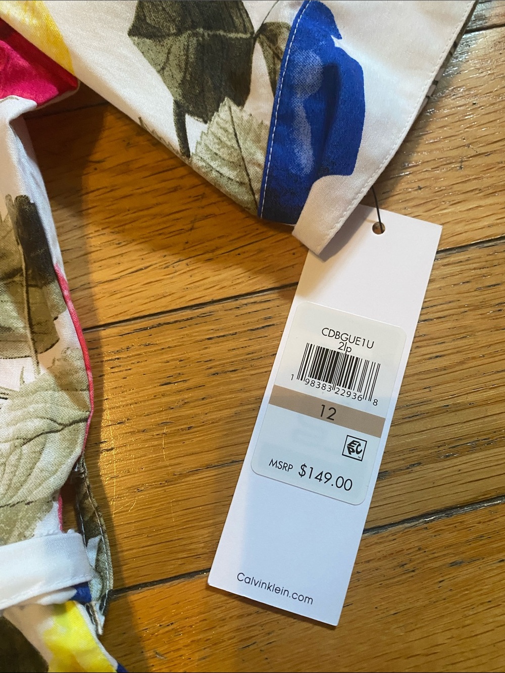 Calvin Klein White Floral Shirt Dress with Pink, Yellow & Blue Blooms - Picture 3 of 4